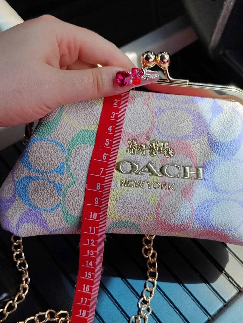 Coach Multicolor Pastel Signature Kiss-Lock Frame Clutch
